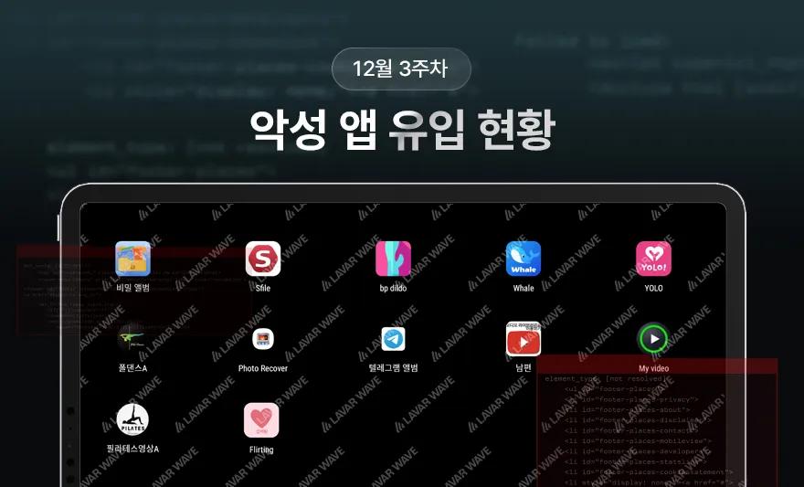 12월 3주차 몸캠피싱 악성 앱 유입 현황,몸캠피싱,악성앱,yolo,bpdildo,sfile